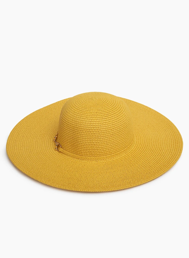 Wide Brim Chain Detail Straw Hat