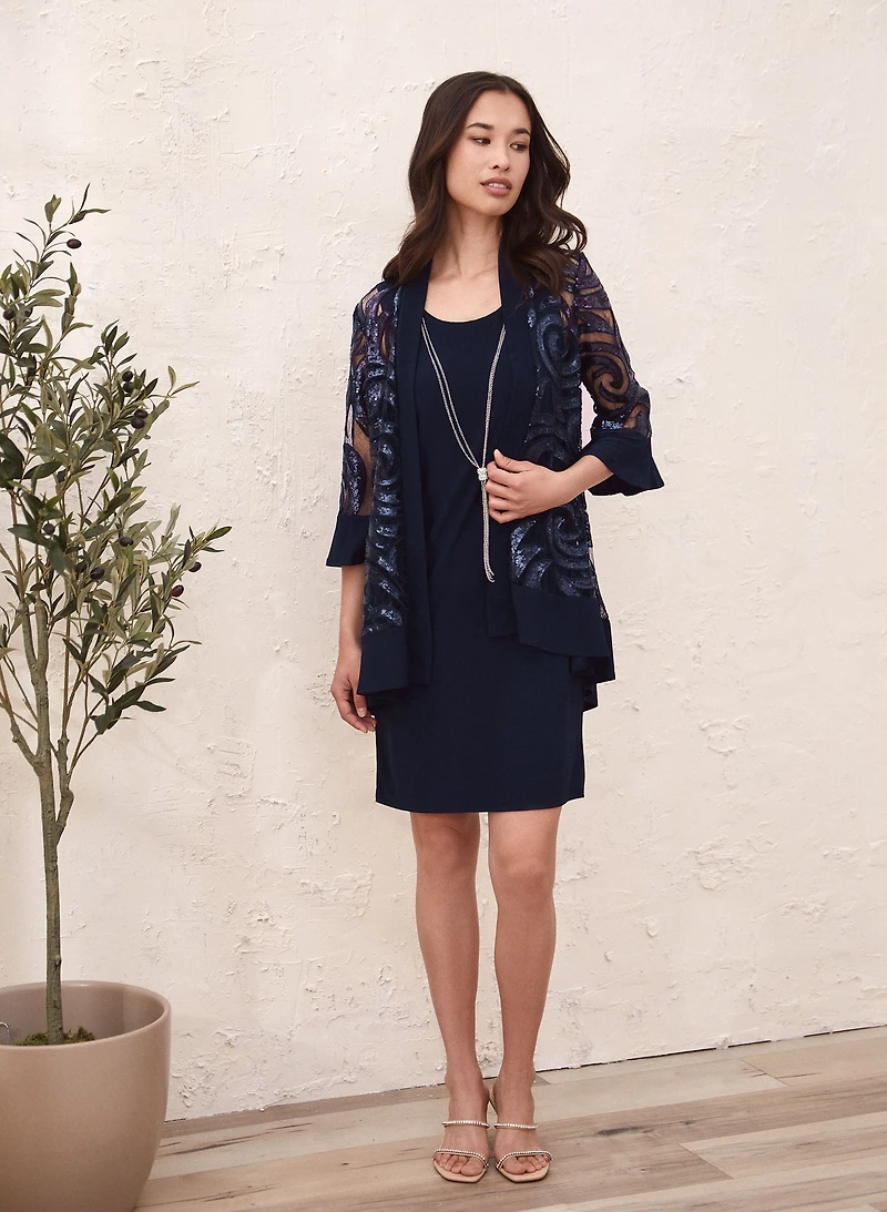 Ensemble robe et veste à détails pailletés