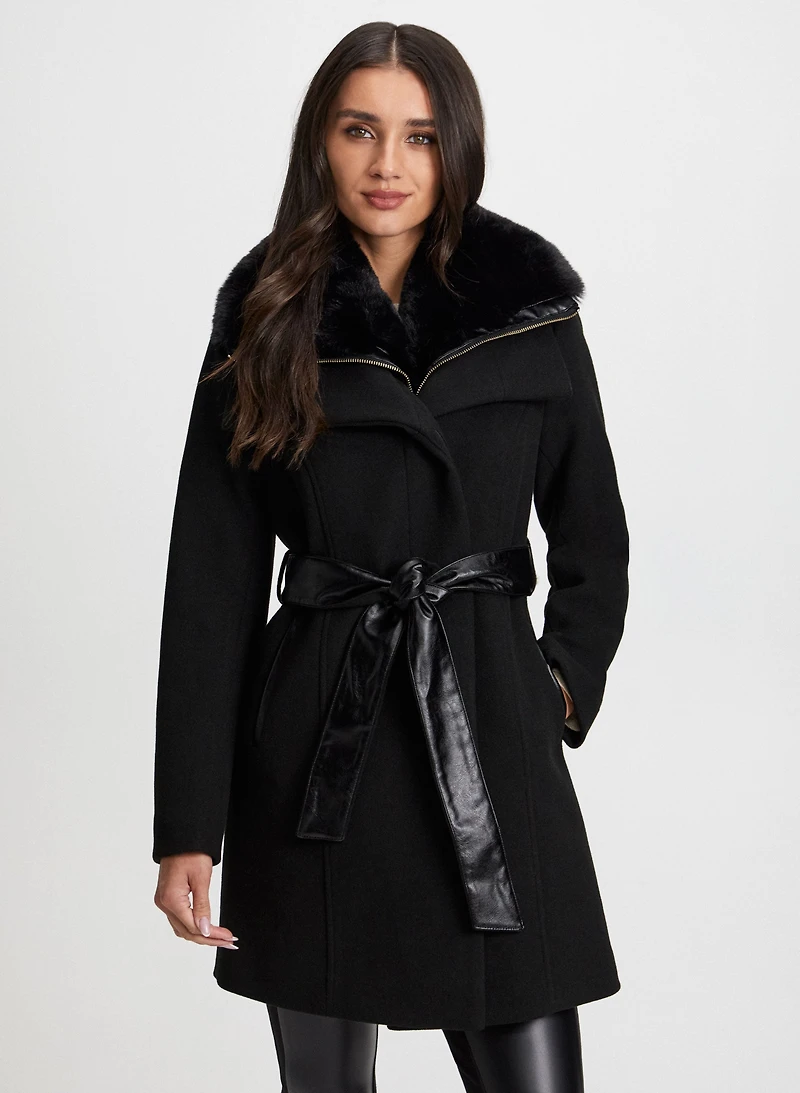 Manteau en laine mélangée extensible avec veste plastron détachable