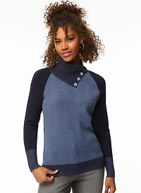 Herringbone Motif Split Collar Sweater