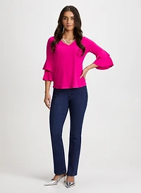 Ruffle Sleeve Tunic & Bootcut Jeans