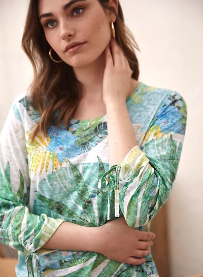 Tropical Print Burnout Tee