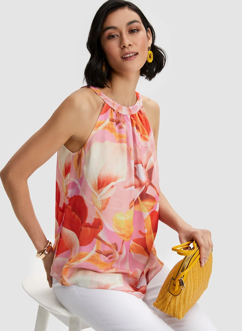 Haut fleuri à col licou