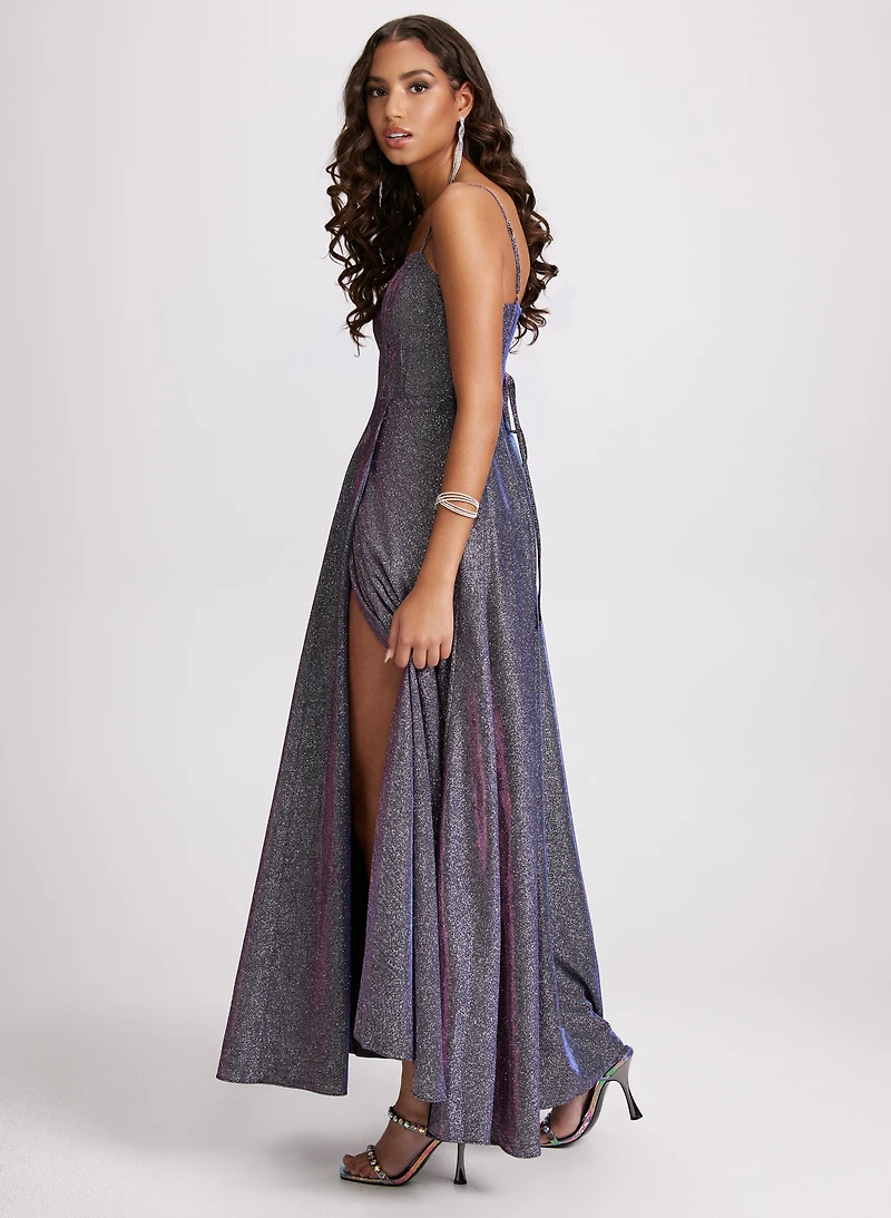 Metallic High Slit Dress