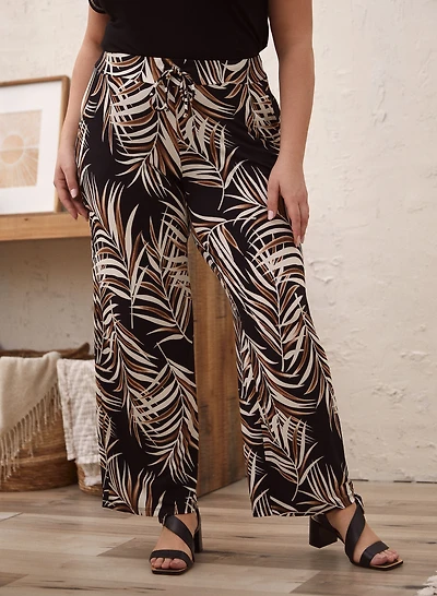 Leaf Print Wide Leg Pants