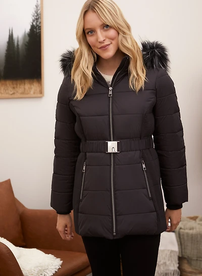 Quilted Vegan Down Belt Coat