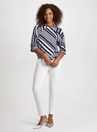 Mixed Stripe Print Top & Slim Leg Ankle Pant