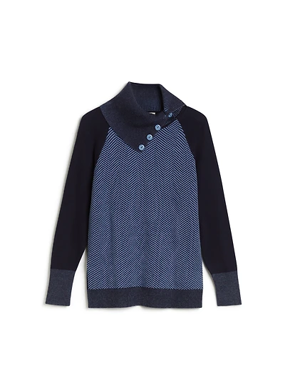Herringbone Motif Split Collar Sweater