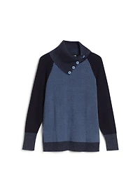 Herringbone Motif Split Collar Sweater