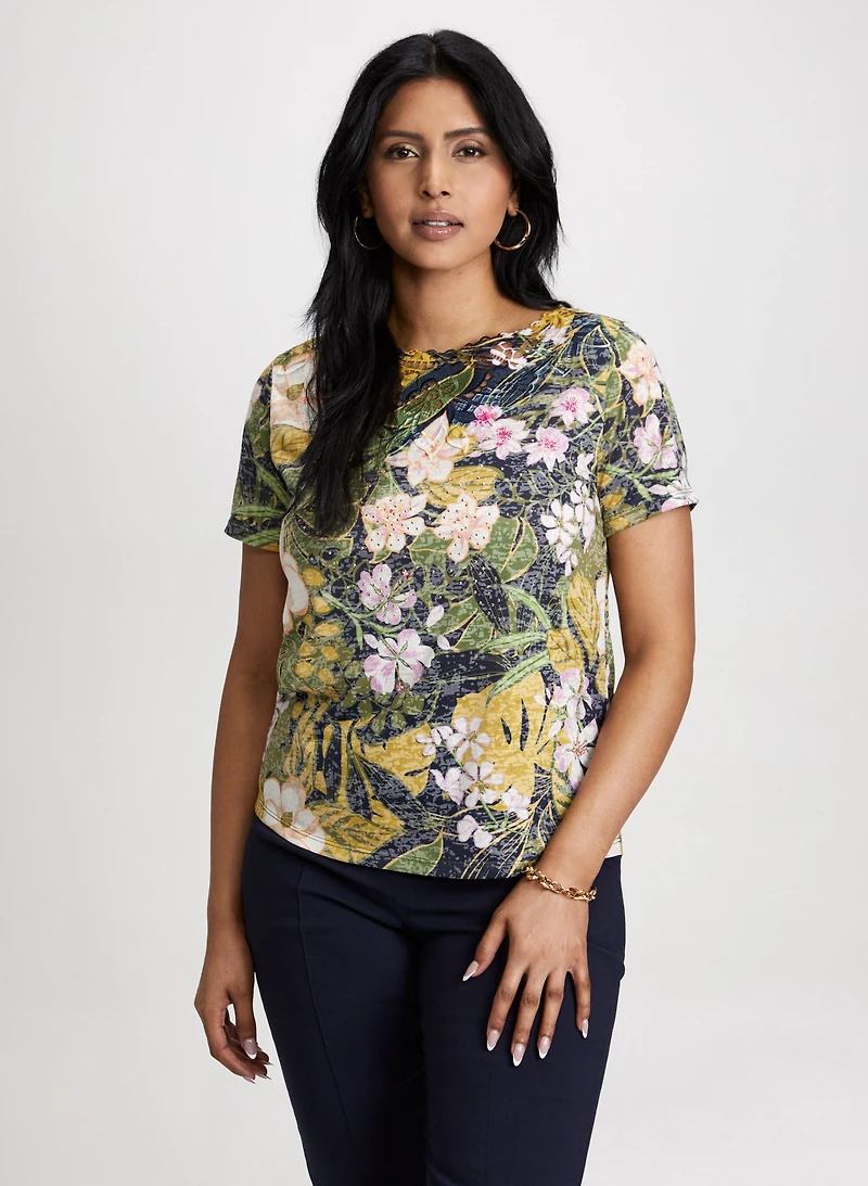 Openwork Floral Top
