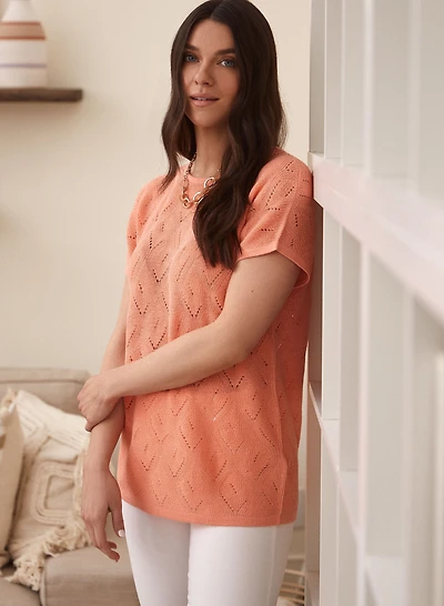 Short Sleeve Pointelle Knit Top