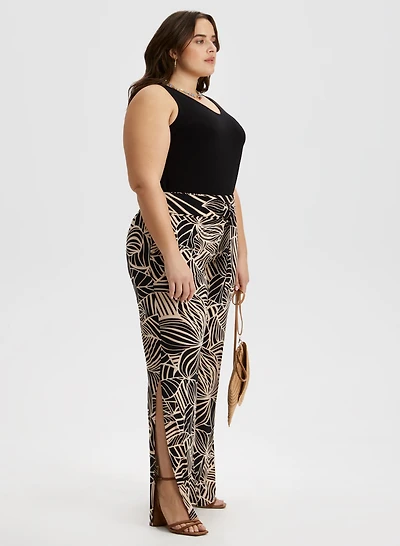 Joseph Ribkoff - Palm Leaf Print Wide Leg Pants