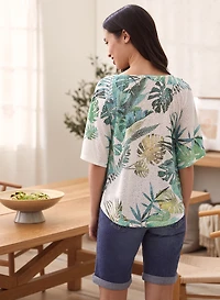 T-shirt à motif feuilles et dentelle