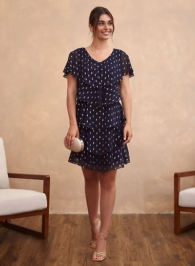 Metallic Dot Tiered Ruffle Dress