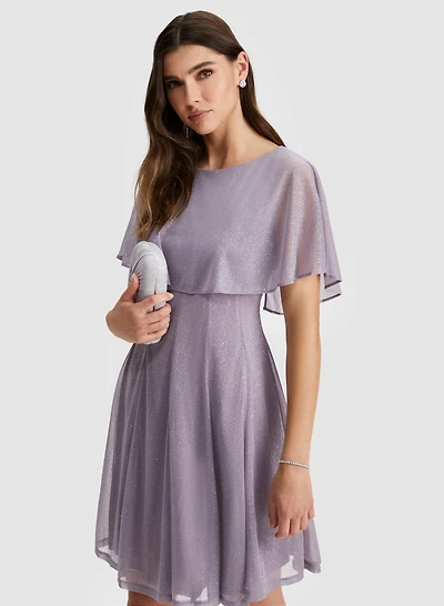 Glitter Mesh Capelet Dress