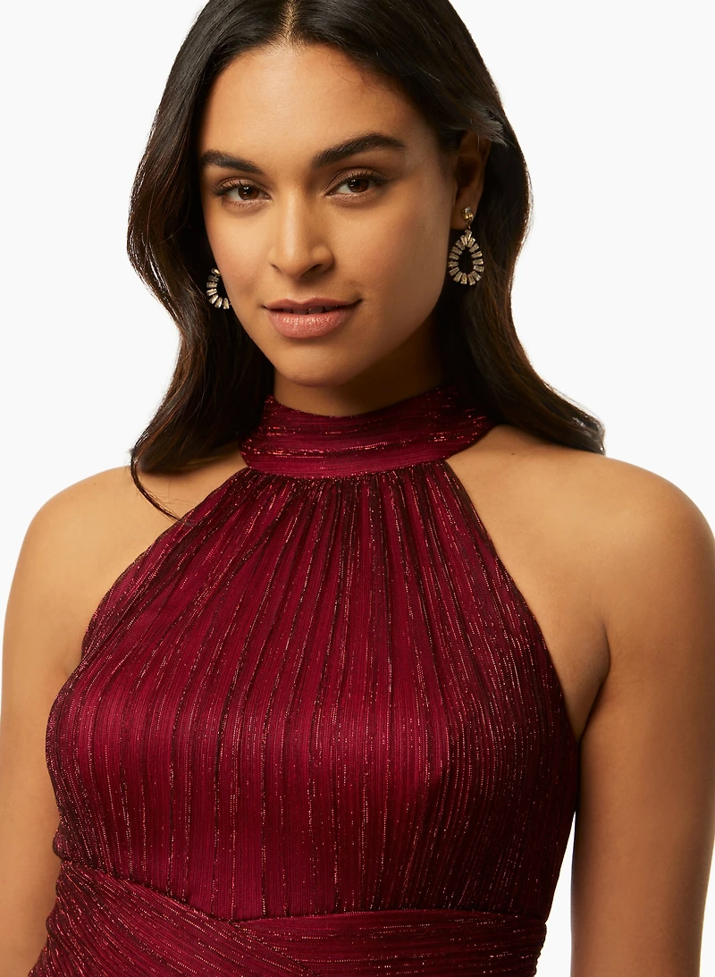 Robe longue métallisée à col licou