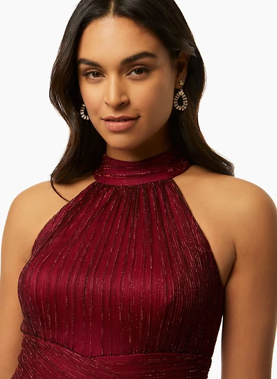Robe longue métallisée à col licou