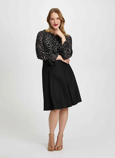 Metallic Print Blouse & Flared Skirt