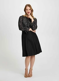 Metallic Print Blouse & Flared Skirt