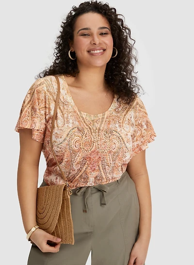 T-shirt à motif paisley et effet délavé