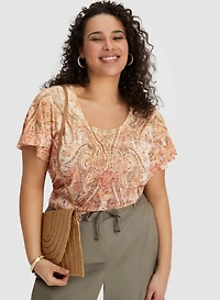 T-shirt à motif paisley et effet délavé