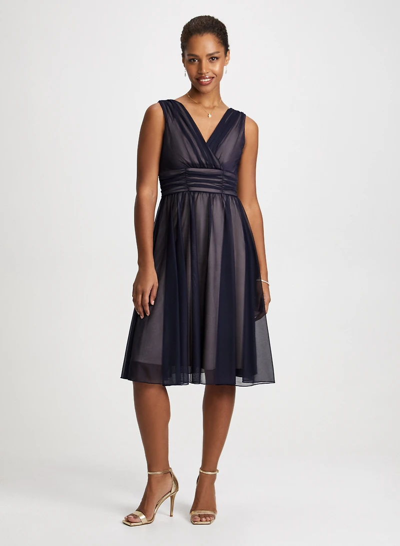 Mesh Fit & Flare Dress & Crystal Drop Earrings