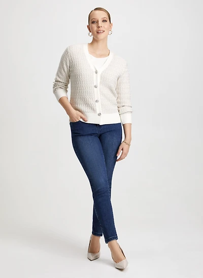 Jewel Button Cardigan & Slim Leg Jeans