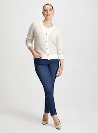 Jewel Button Cardigan & Slim Leg Jeans