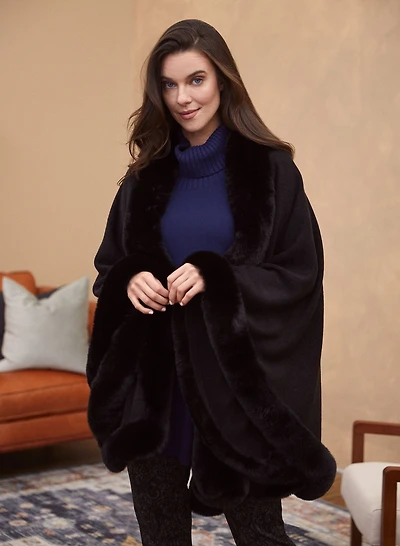 Faux Fur Trim Poncho