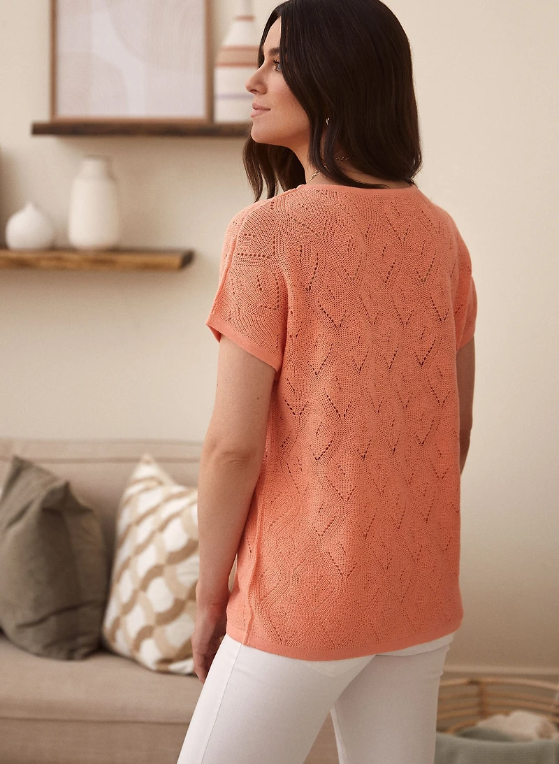 Short Sleeve Pointelle Knit Top