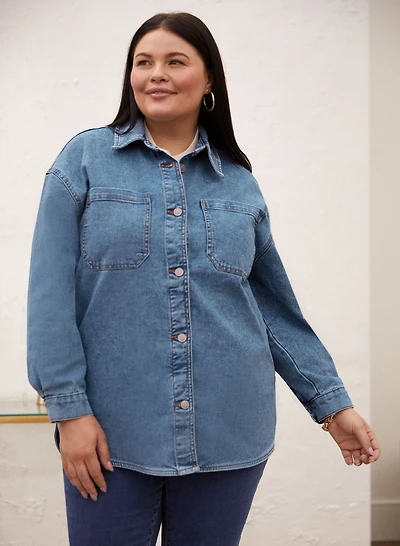 Dex - Chemise en denim à ourlet arrondi
