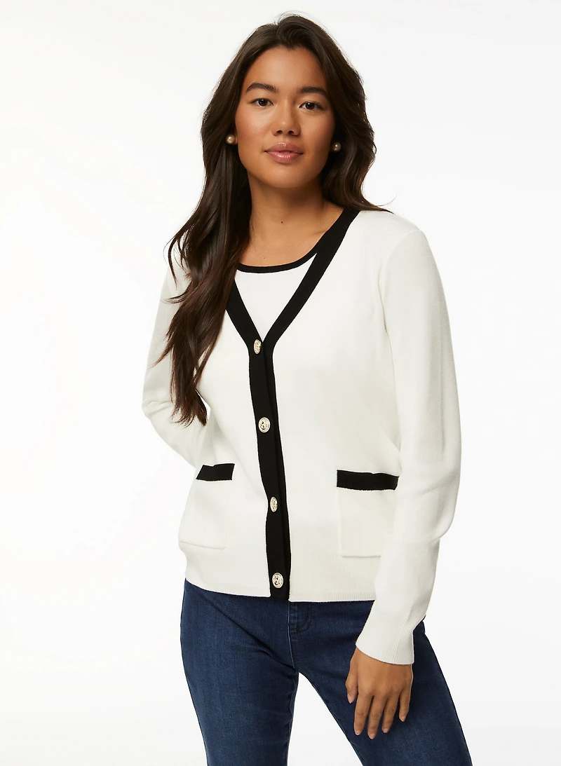 Cardigan court à poches et boutons