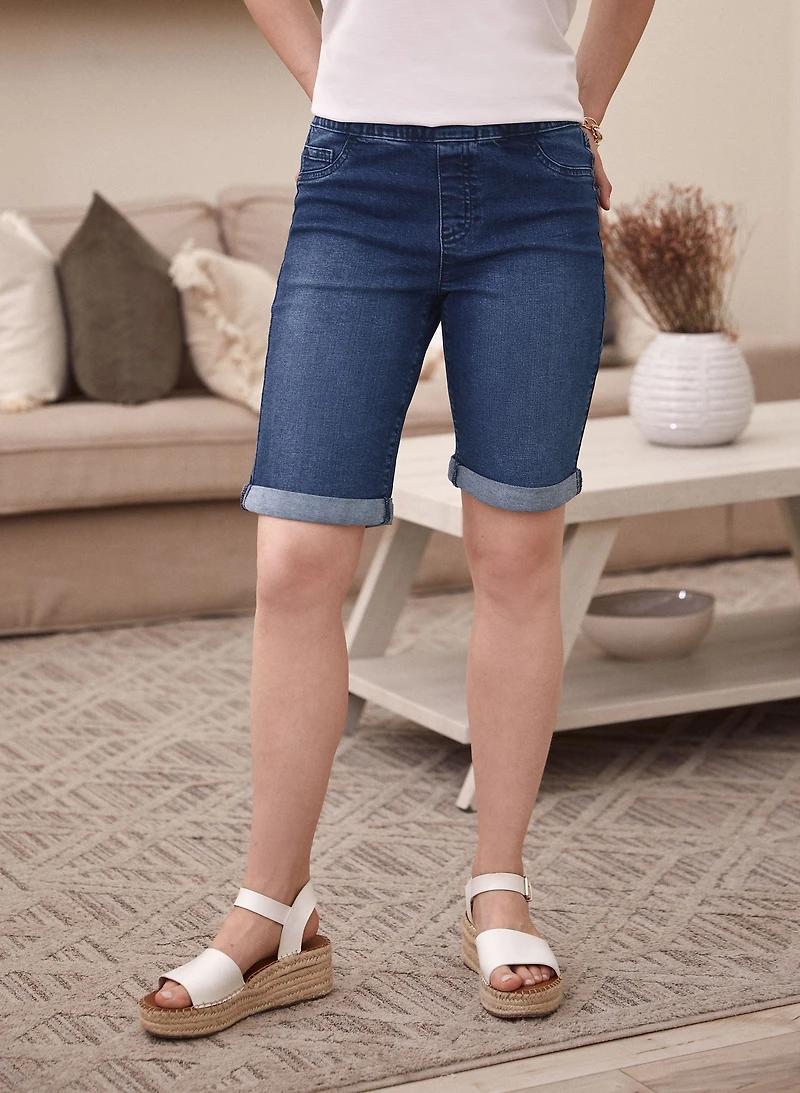Bermuda en denim à surpiqûres