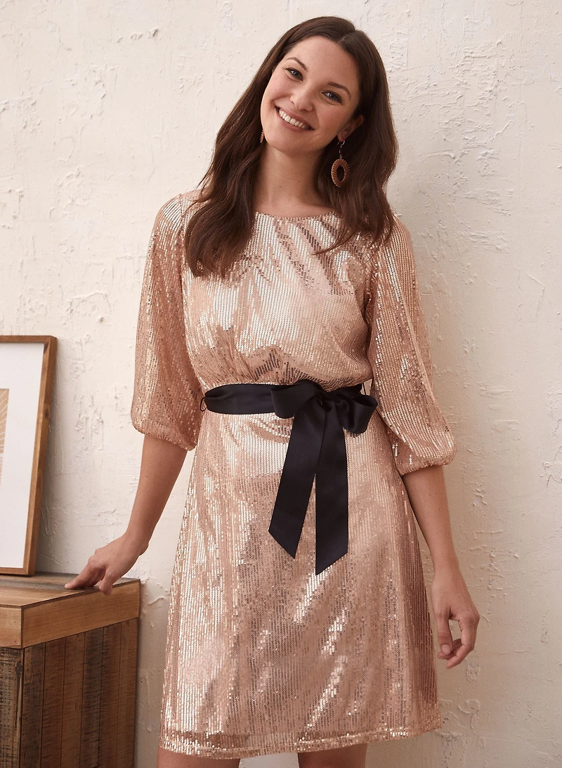 Balloon Sleeve Sequin Dress