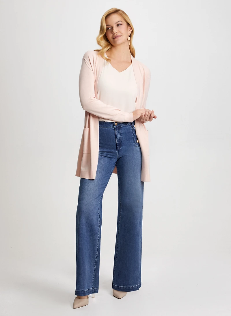Cardigan mi-long et jean large