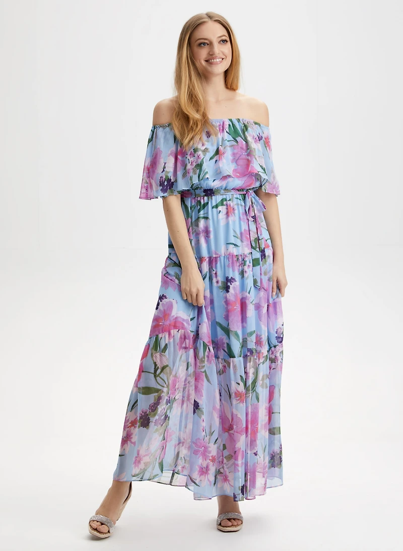 Off-the-Shoulder Floral Print Dress