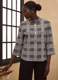 Mock Neck Plaid Cardigan