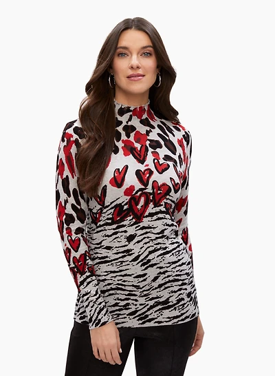 Pull à col dentelé mélange de motifs