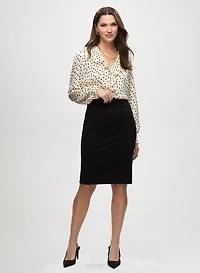 Satin Polka Dot Blouse & Pencil Skirt