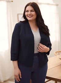 Pleated Sleeve Open Front Jacket