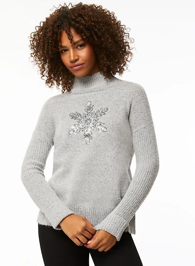 Pull col cheminée à appliqué flocon de neige