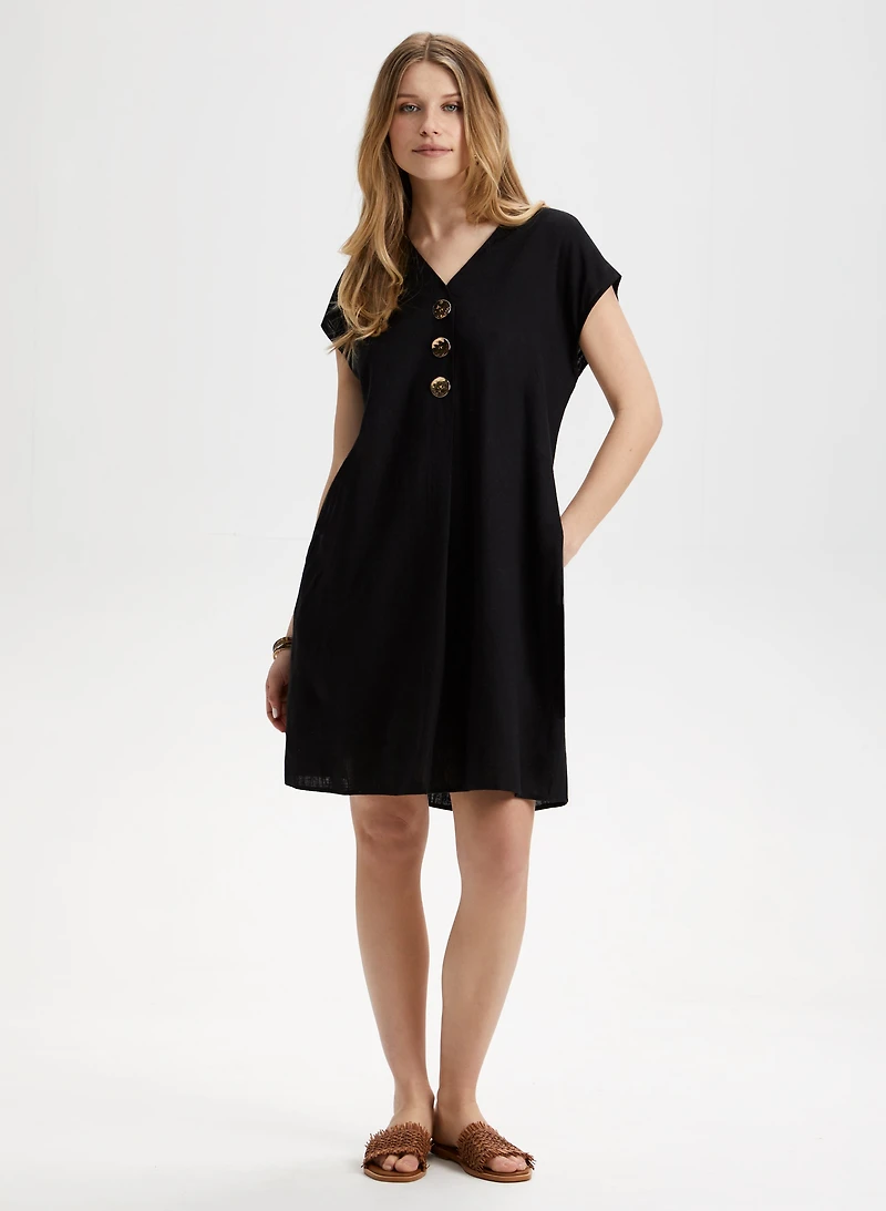 Robe boutonnée en mélange de lin