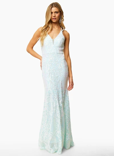 Robe sirène en sequins et laçage au dos