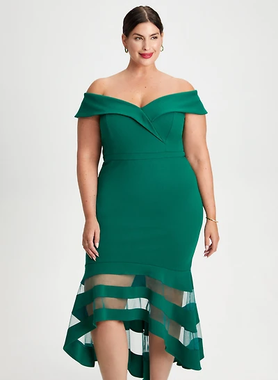 Off-the-Shoulder Mesh Detail Dress