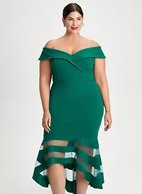 Off-the-Shoulder Mesh Detail Dress