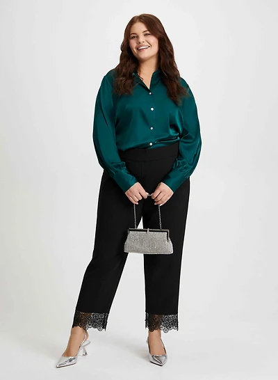 Satin Blouse & Lace Trim Pants