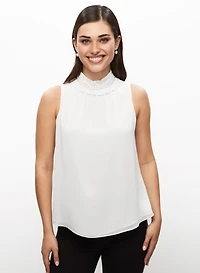 Haut sans manches à col montant perlé