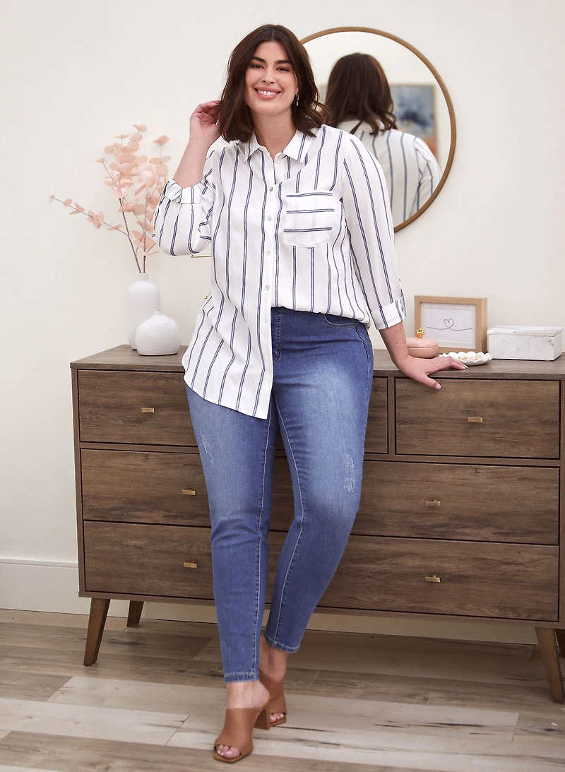 Stripe Print Button Down Top