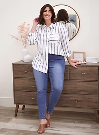 Stripe Print Button Down Top
