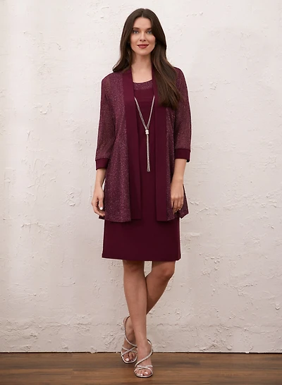 Ensemble cardigan, robe et collier métalliques